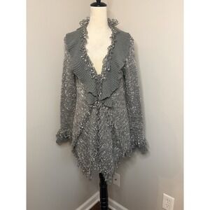VTG Sisters Cardigan Gray Sweater Jacket Fringe Ruffles Button Y2K Fairy Medium